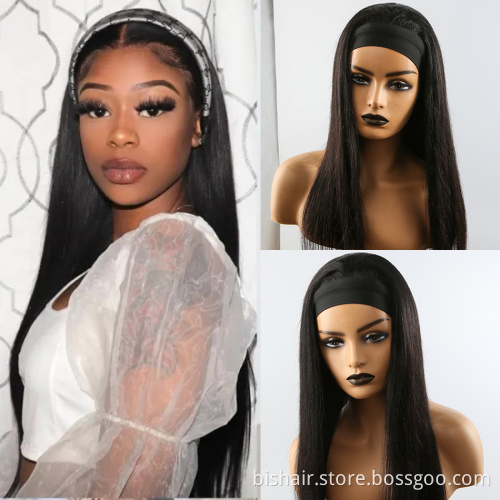 Headband wig straight hair real human hair suitable for women Brazilian real human hair without lace wig mechanism headband half